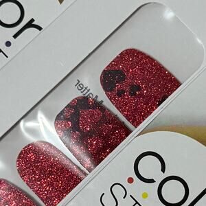 New Color Street “Heart of the Matter” Black and Red Glitter Heart Nail Strips